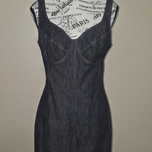 Randolph Duke by The Look Charcoal Denim Bustier Midi Dress – Size 10 - Picture 3 of 9